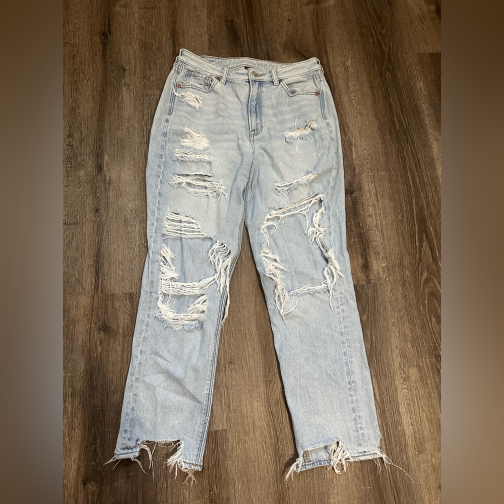 American Eagle Outfitters Blue Skinny Jeans with Distressed Details
